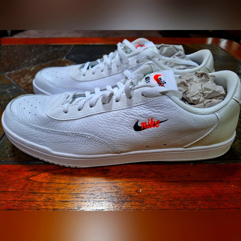 Nike White Leather Sneakers with Red Accents